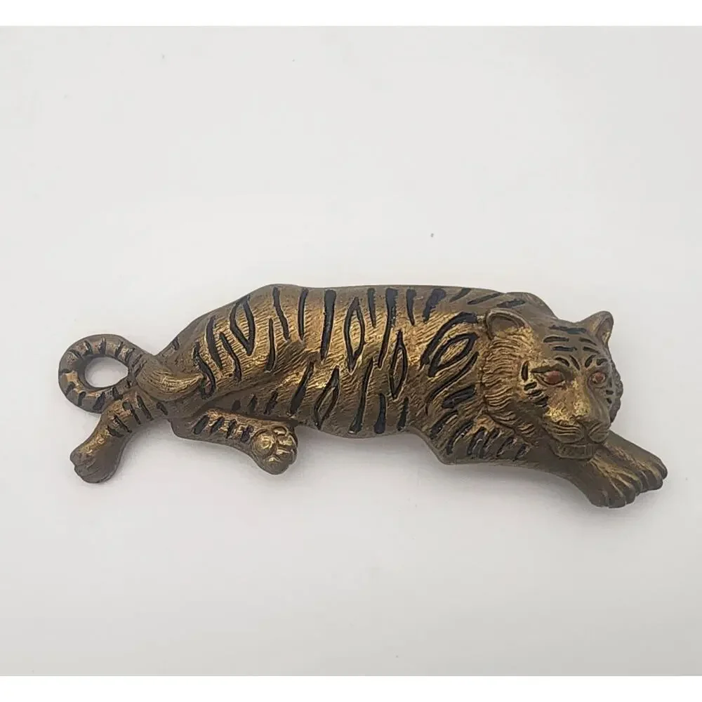 Vintage Tiger Cat BELT BUCKLE Designer Gold Tone Metal 5.25